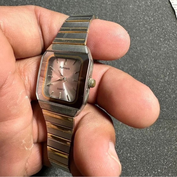 Rumours Ladies Squared Tank Style Silver/Gold Tone Quartz Watch Working - Picture 2 of 9